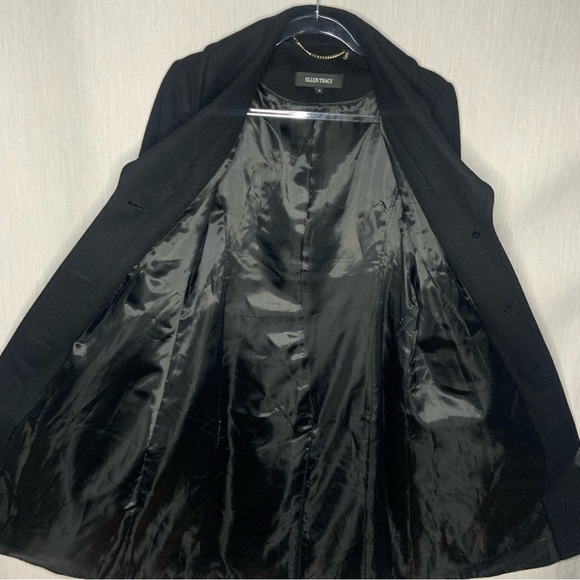 Ellen Tracy Wool Blend Black Trench Long Coat Single Breasted | Size 10 - Picture 11 of 17
